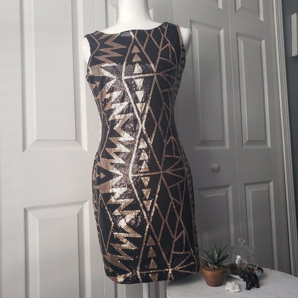Black and Gold Geometric Sequin mini dress
